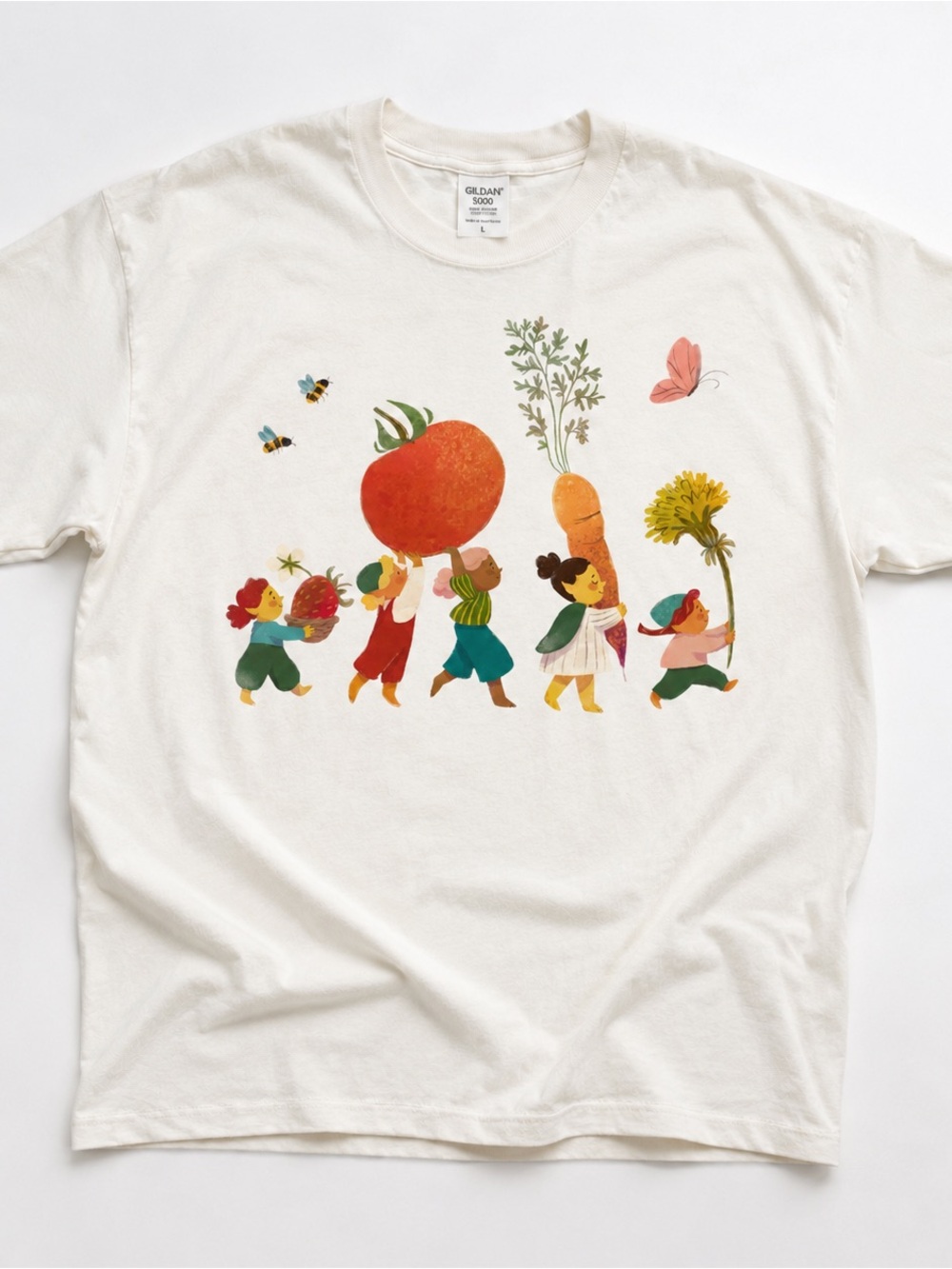 Cream Short-Sleeve Tee with Colorful Harvest Parade Graphic